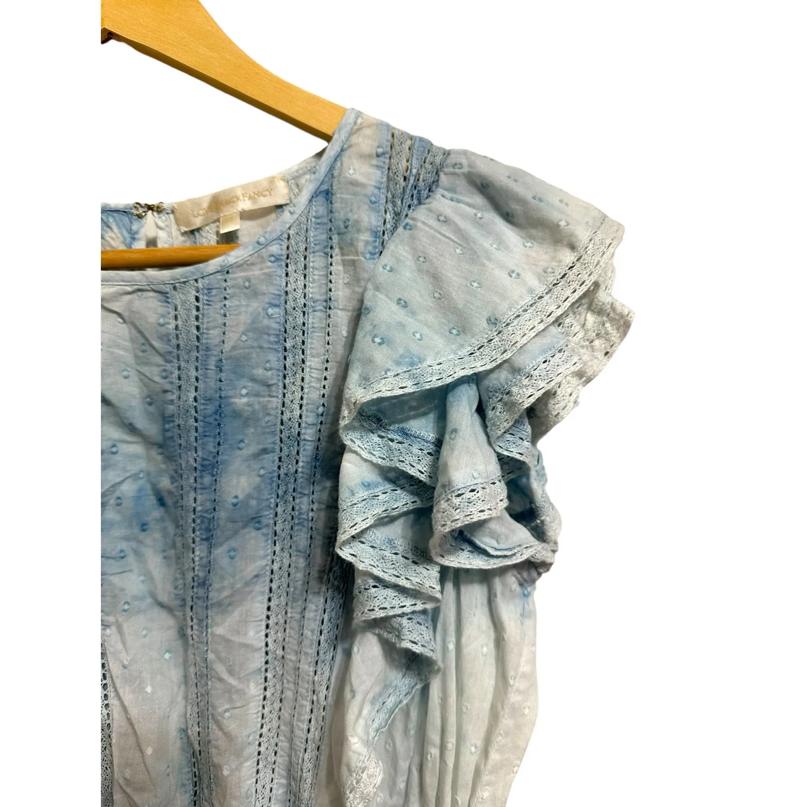 Loveshackfancy women's tie dye blue white mini ruffle dress‎ size xs - Image 2