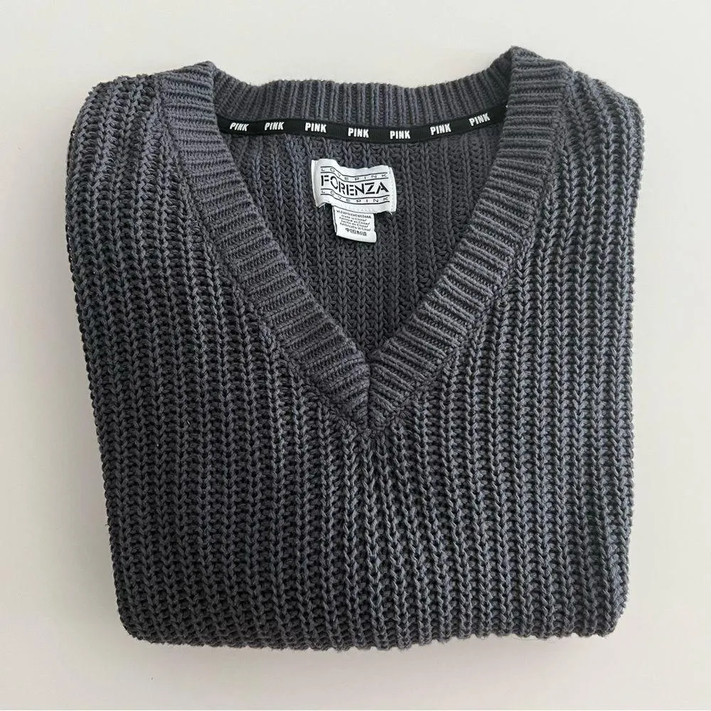 Victoria’s Secret PINK Forenza Oversized Gray Blue Chunky Knit Sweater XS - Image 5