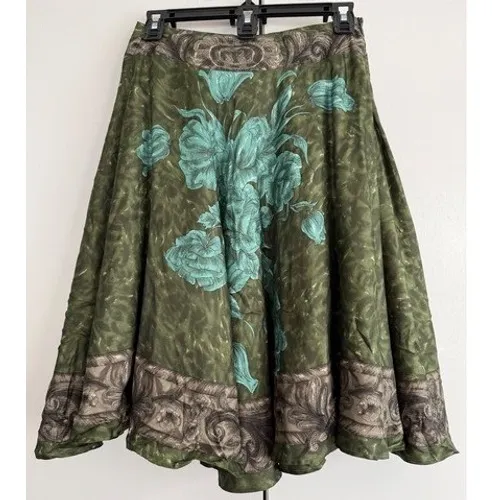 Piazza Sempione Women Silk Skirt‎ - Dark Green | Teal Floral, Boho, IT 40 / US 4 - Image 2