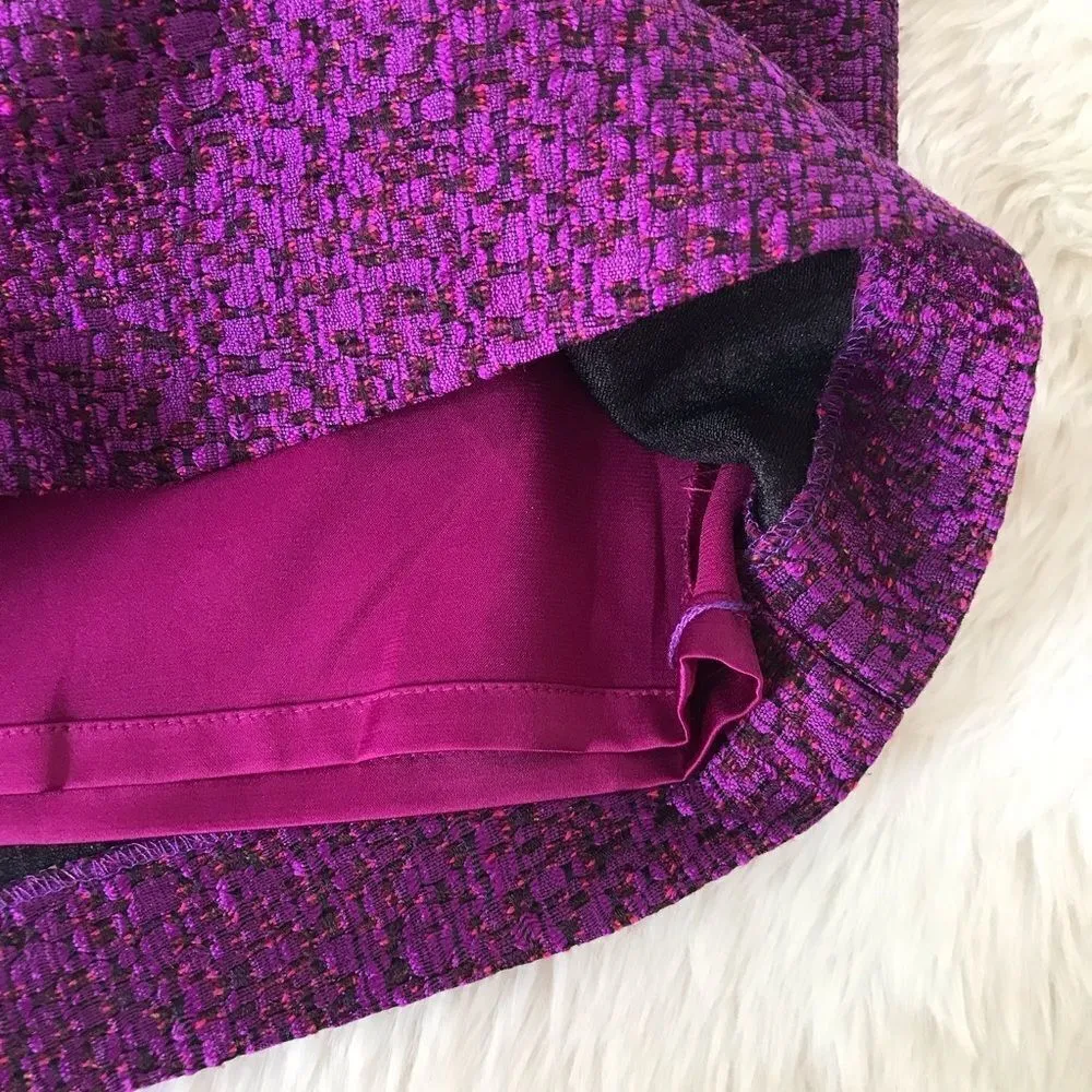 ELIE‎ TAHARI Purple Metallic Tweed Pencil Skirt Mini Wool Asymmetrical Size 2 - Image 7