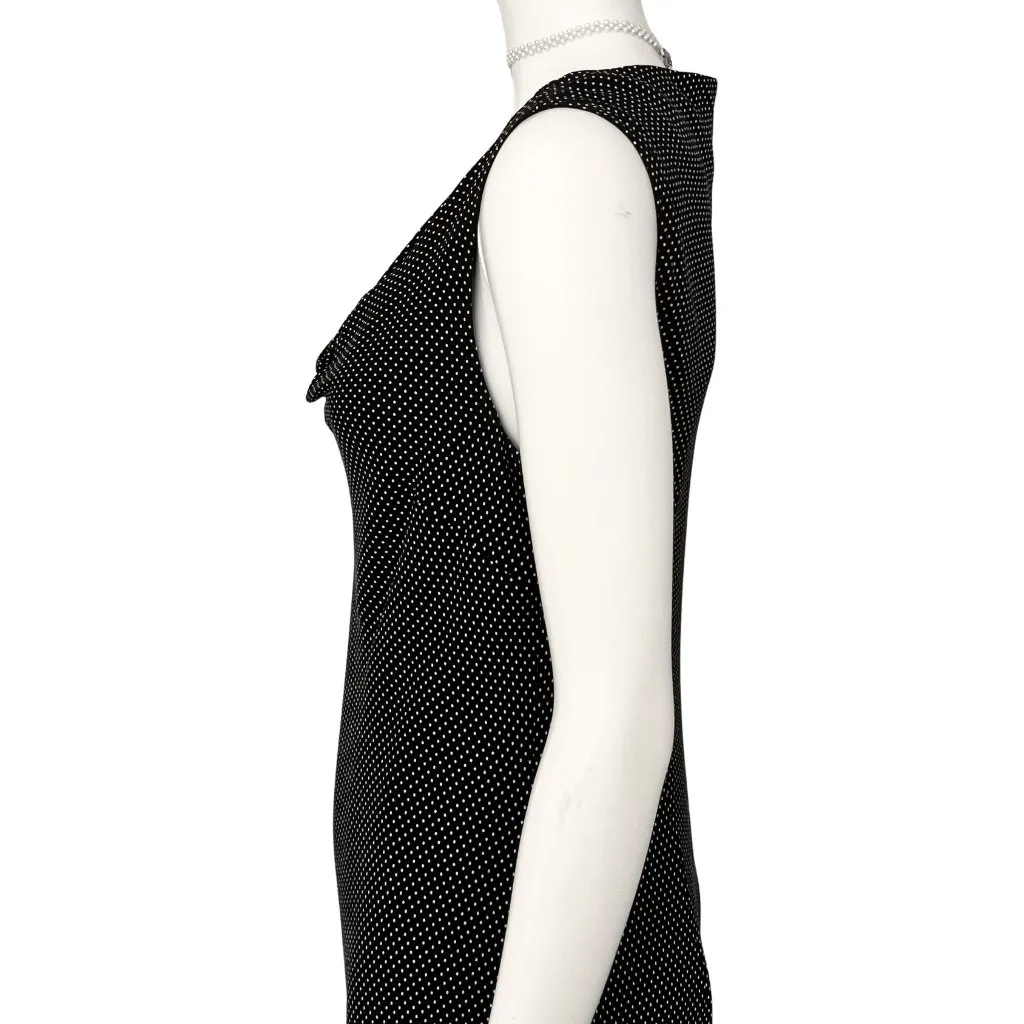 Vintage Y2K 100% Silk Polka Dot Cowl Neck Midi Dress. S/M 8. Preppy Twee Black - Image 11