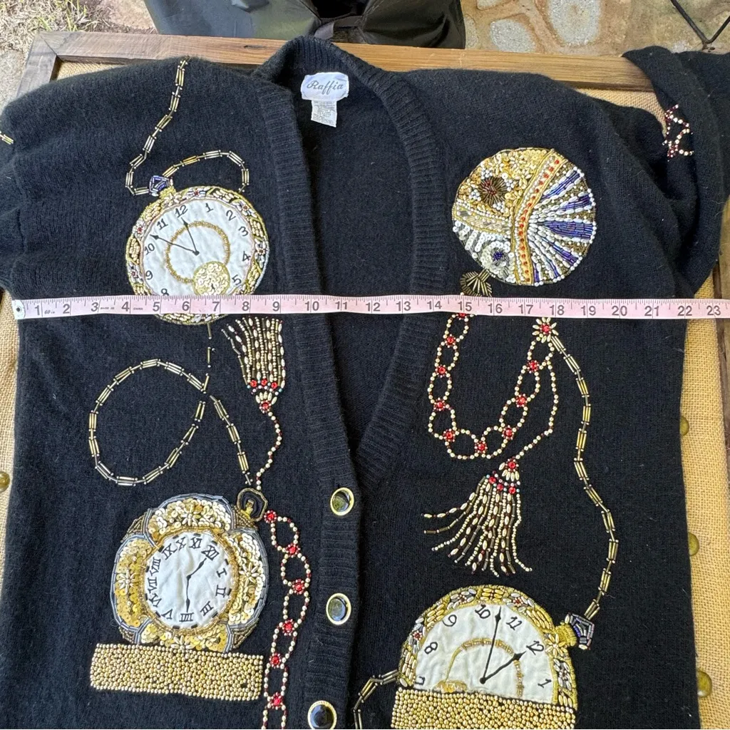 Vintage Raffia Angora Lambswool Cardigan Sweater Black Size M - Image 11