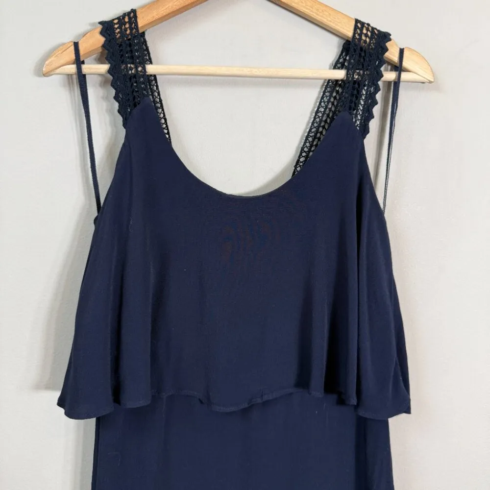 Maeve Anthropologie Tisana Mini Dress Women's 0 Navy Crochet Ruffle Neutral Boho - Image 8