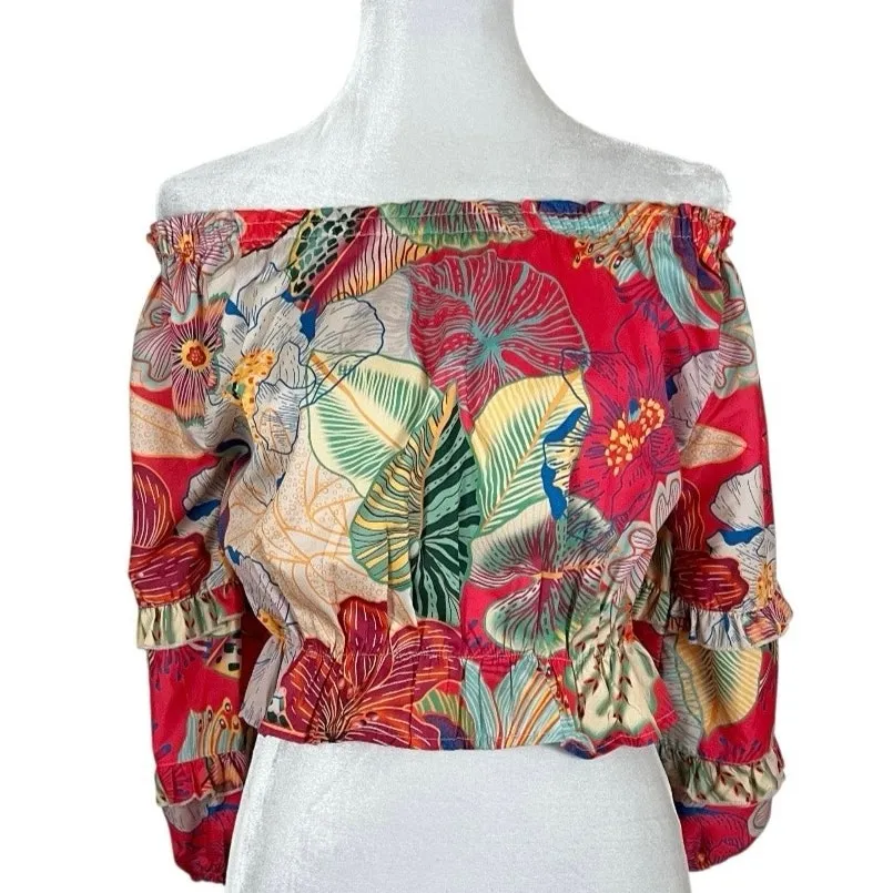 Rachel Zoe Colorful Tropical Floral Off the Shoulder Top Blouse Size Small NWT - Image 2