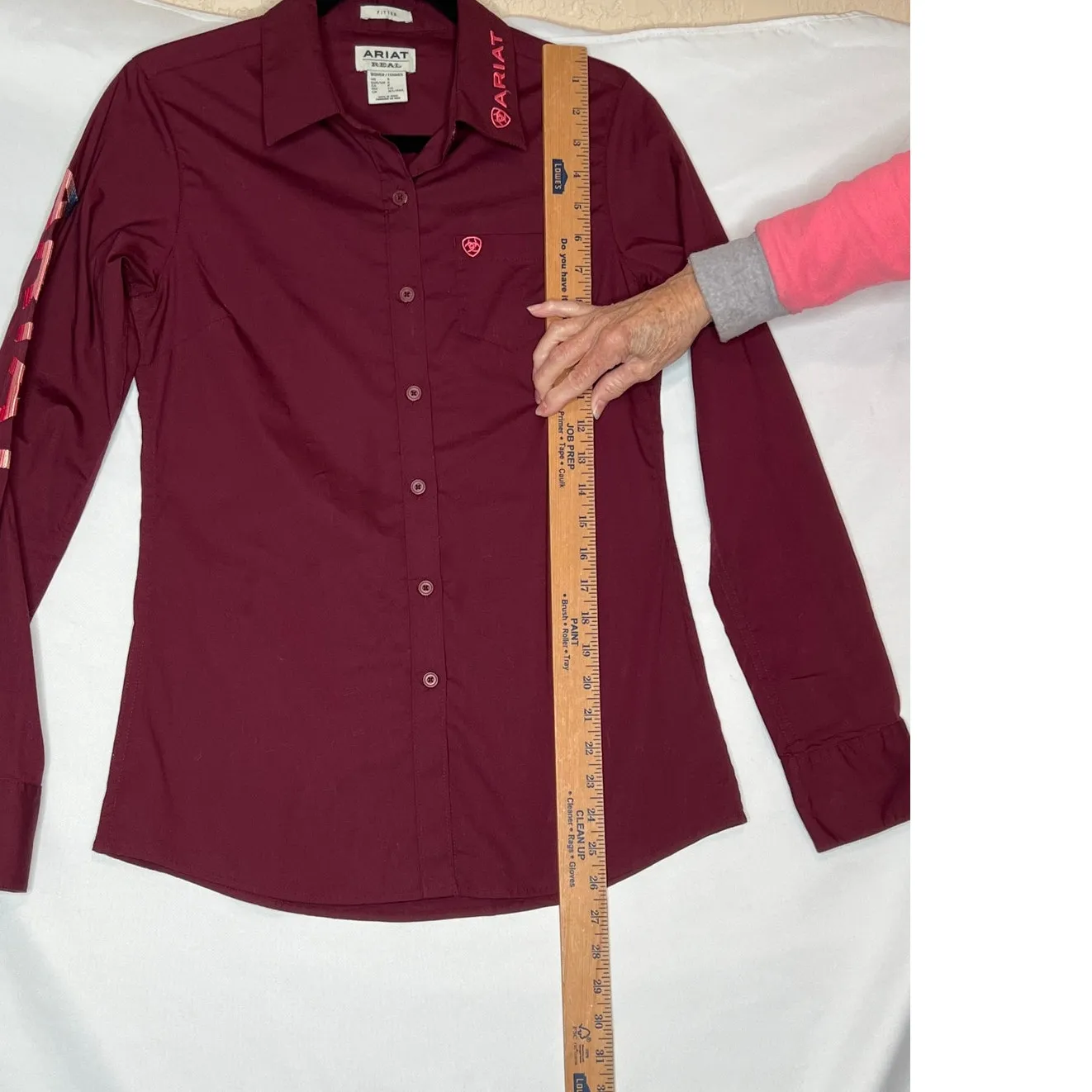 ￼Ariat size S Team Kirby Stretch LS shirt button up burgundy, rodeos cowgirl - Image 6