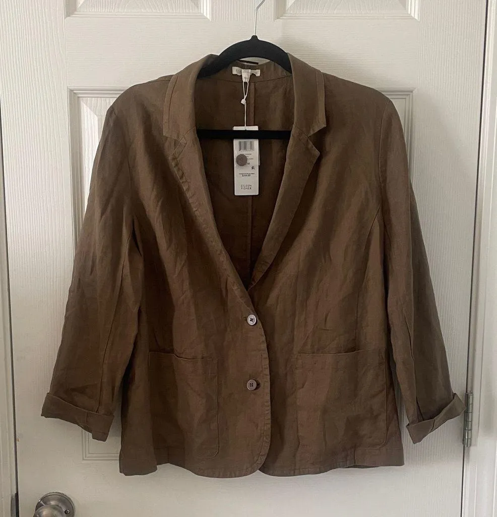 Eileen Fisher 100% Organic Linen Shaped Blazer New With Tag Medium Pine Needle - Image 5