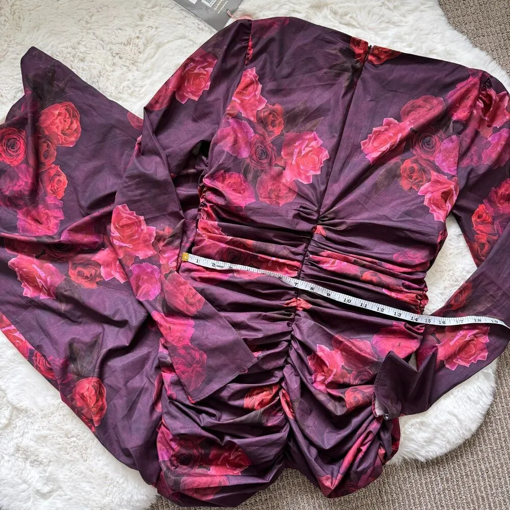 House of CB Ruched Georgette Longsleeve Maxi Dress L - Rose Floral - Image 5