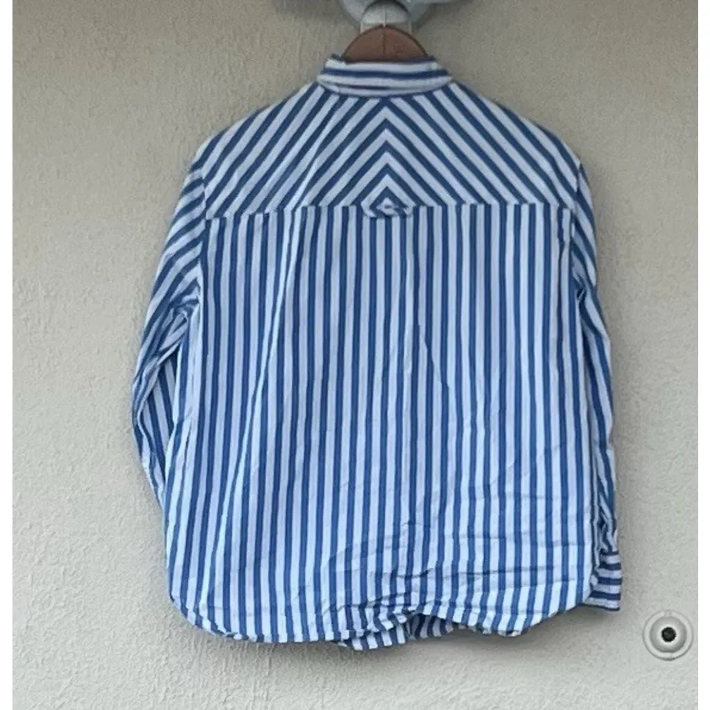 AYR The Deep End Blue White Striped Long Sleeve Button Down Shirt S Oversized - Image 5