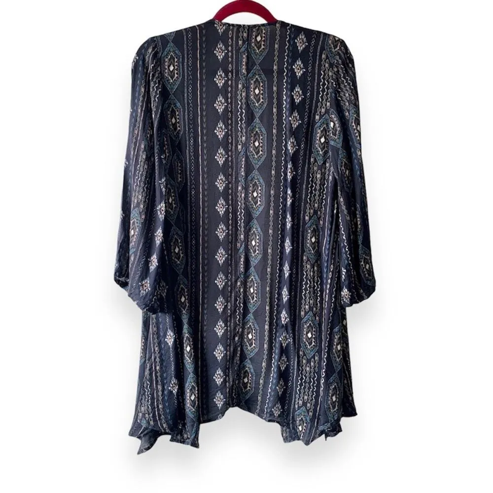 Haute Hippie Tribe Blair Navy Boho Printed Oversized Fit Open Front Kimono XXS - Image 2