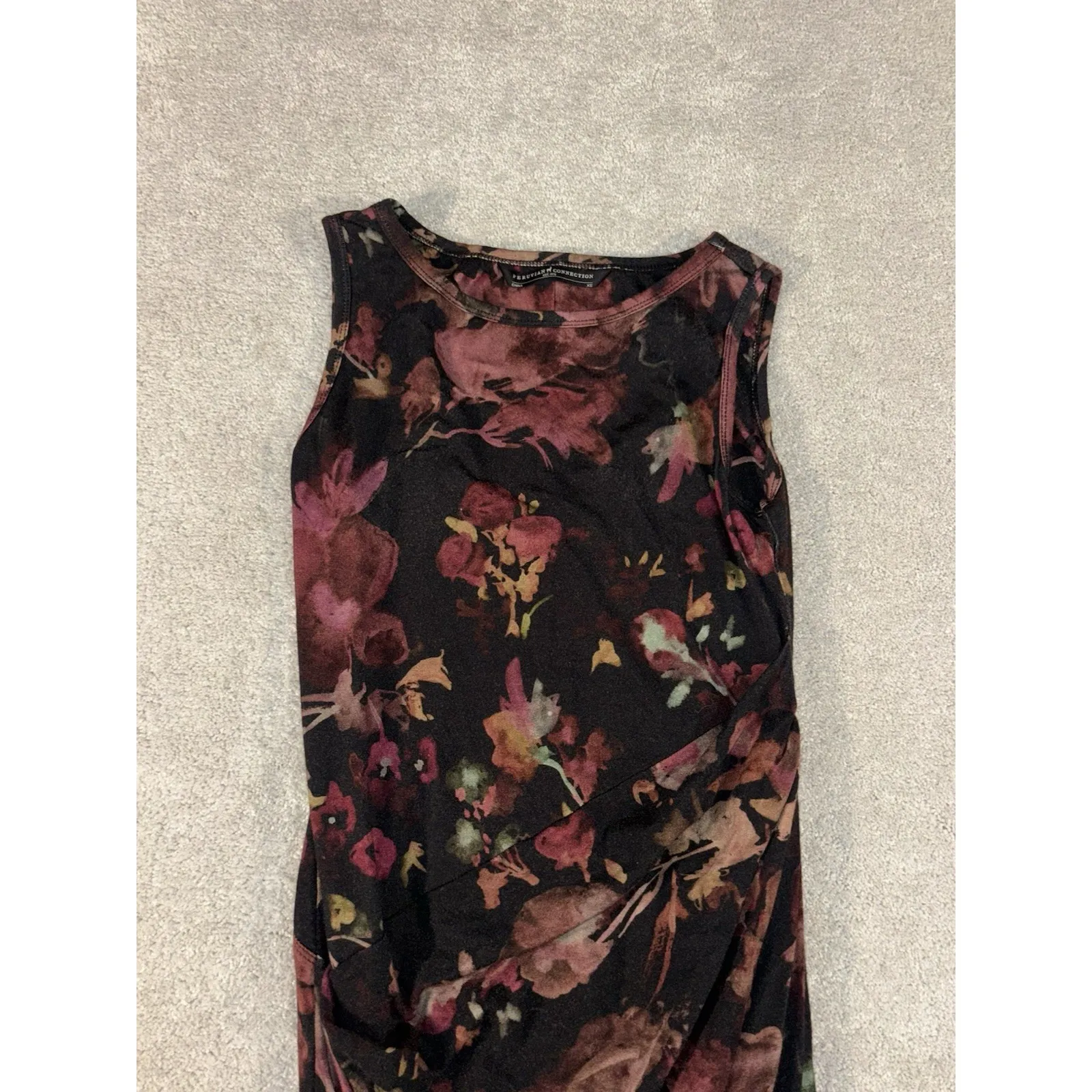 Peruvian Connection Dress Xs Floral Sheath Stretch Faux Wrap Old Money Classic - Image 9