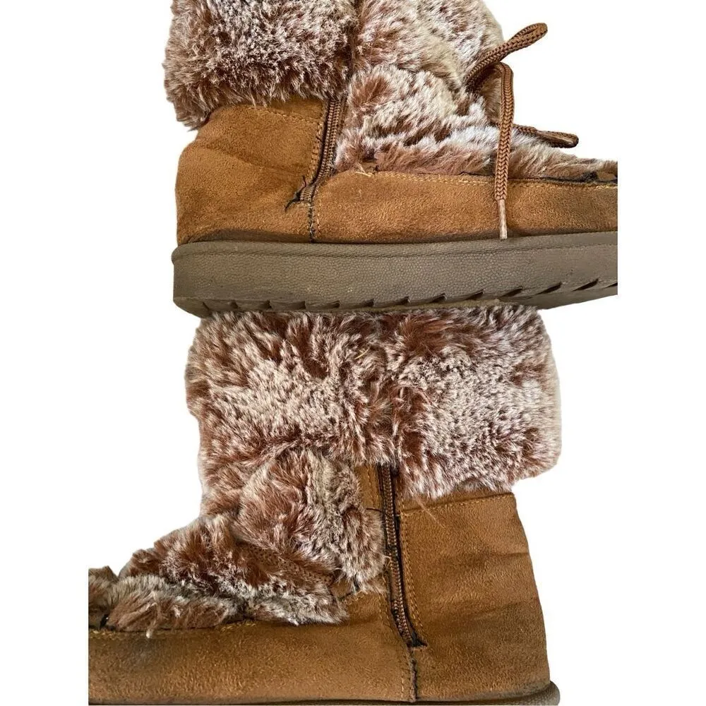 Faux Fur Lace Up Winter Ankle Boots Snow Outdoors Furry Gray Size 7 - Image 9