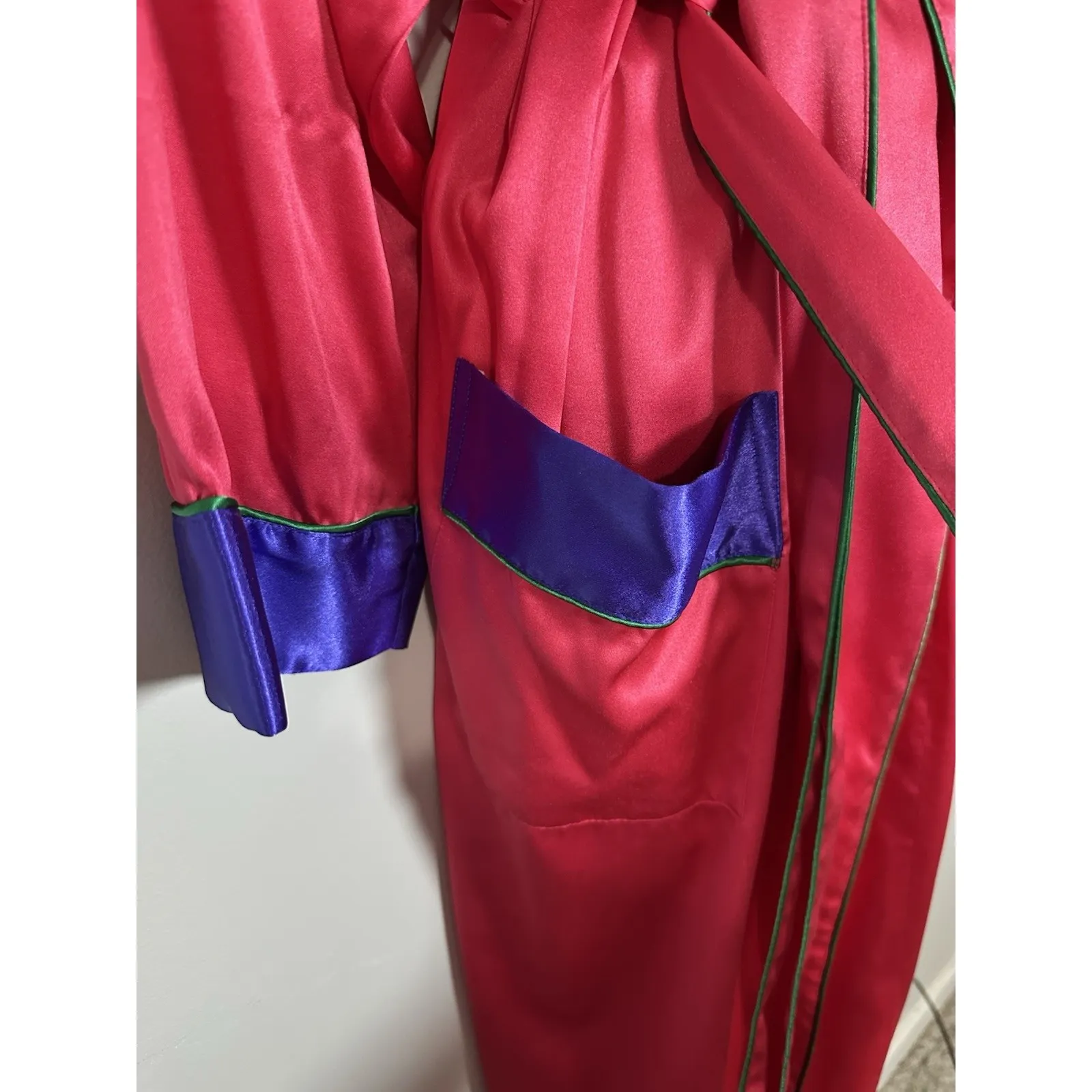 Victoria's Secret Gold Label Robe Magenta Purple Colorblock Satin 80s 90s Sz S - Image 2