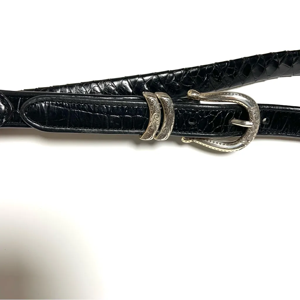 Brighton Horsebit Old Money Black Croc Print Belt Silver Western Style - Image 14