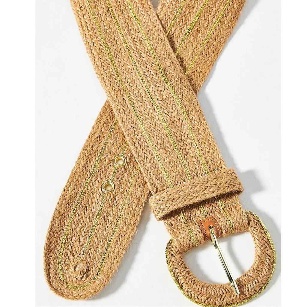 Anthropologie Jute Wide Waist Belt in Natural Gold NWT Beach Bohemian Coastal S - Image 3