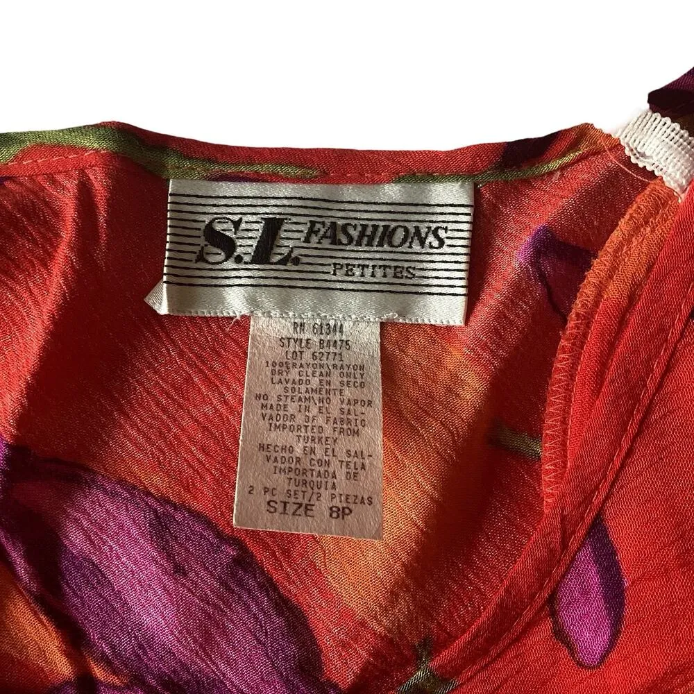 S.L.Fashions Floral Skirt Set Red Size 8P - Image 6