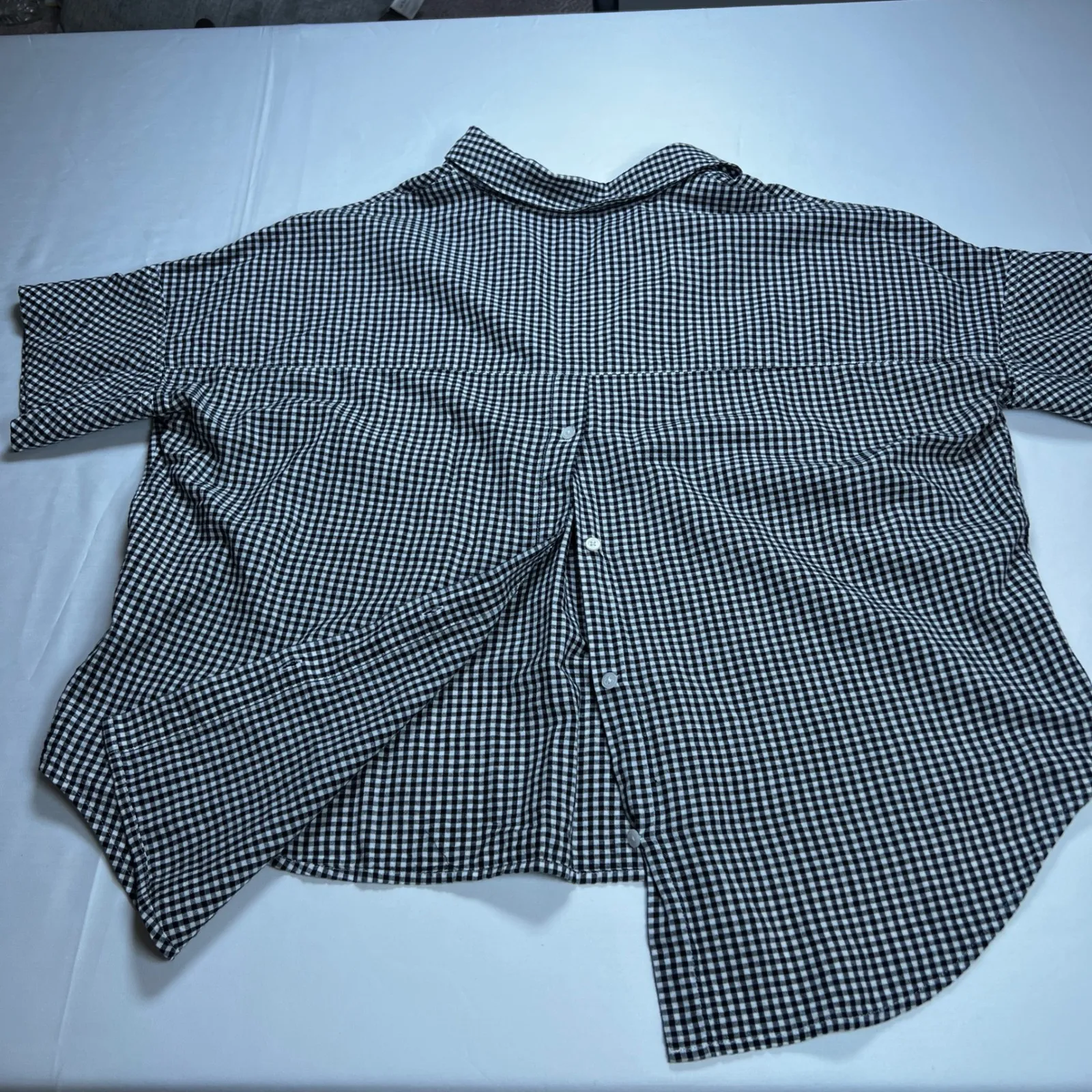 Madewell Gingham Split Back Button Up Short Sleeve Top Blouse Size Small - Image 10