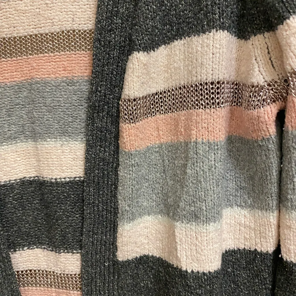 Marled Womens Knit Cardigan Sweater XS Bust 34” Stripes Striped Pink Gray Cream - Image 4