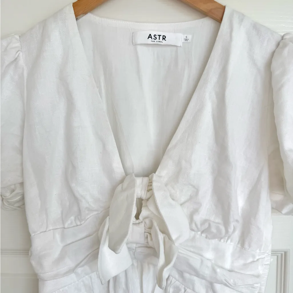 ASTR The Label Citrine Linen Bow Front Midi Dress Elegant White Small S - Image 7