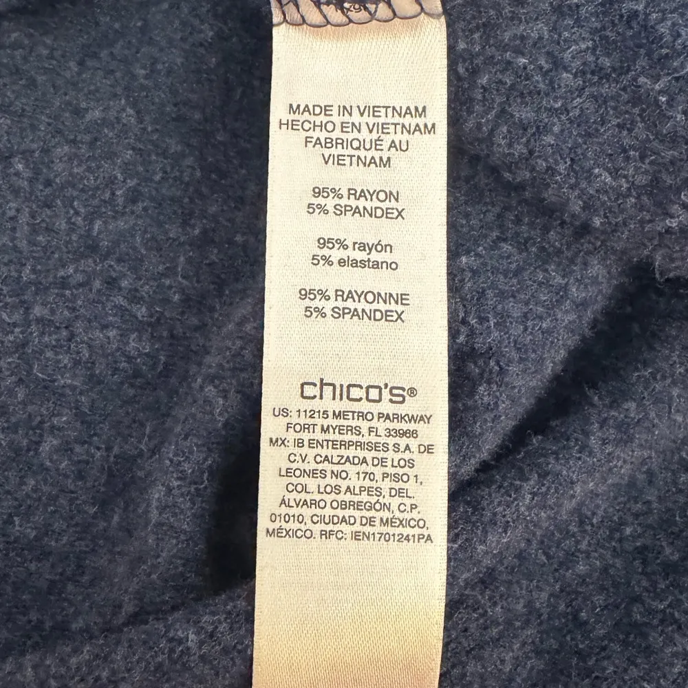 Women’s Chico’s blue colored cowl neck tunic style long sleeve soft shirt SZ 1 - Image 4