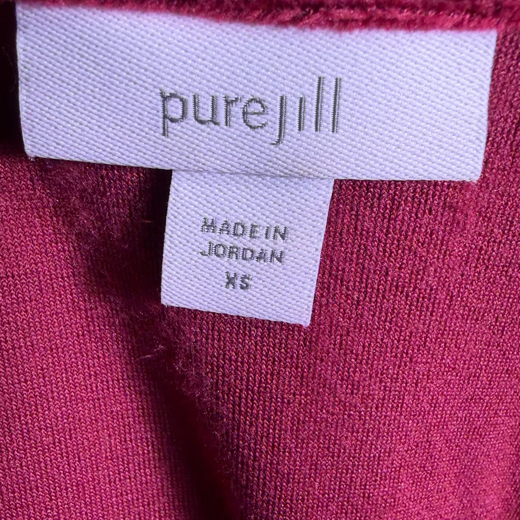J.Jill Pure Jill Burgundy Velvet Tunic Dress Long Sleeve Neck Mock Pockets Shift Red Size XS - Image 7