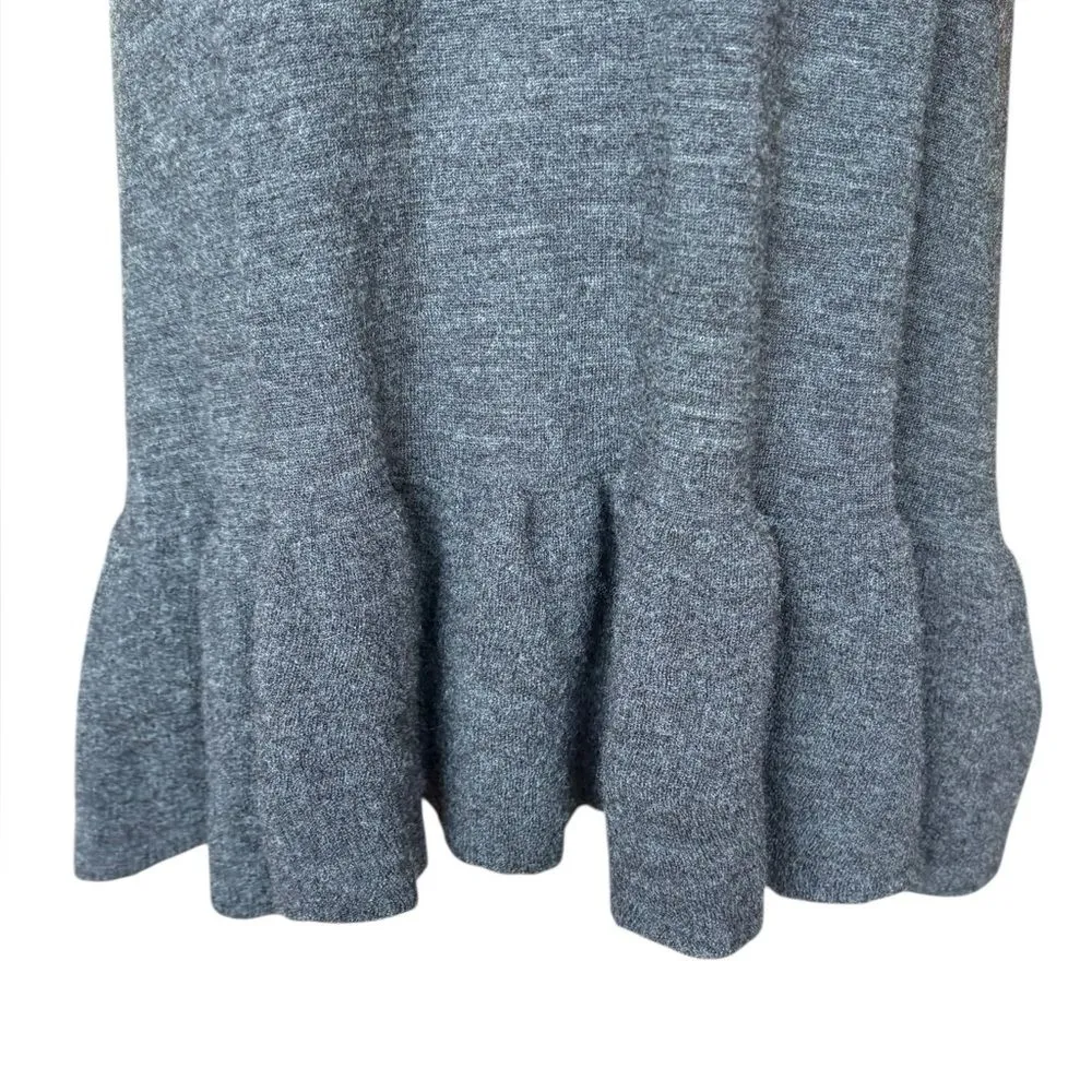 Free People Wool Mini Dress Ruffle Cuffs and Hem Scoop Neck Womens Large Gray - Image 3
