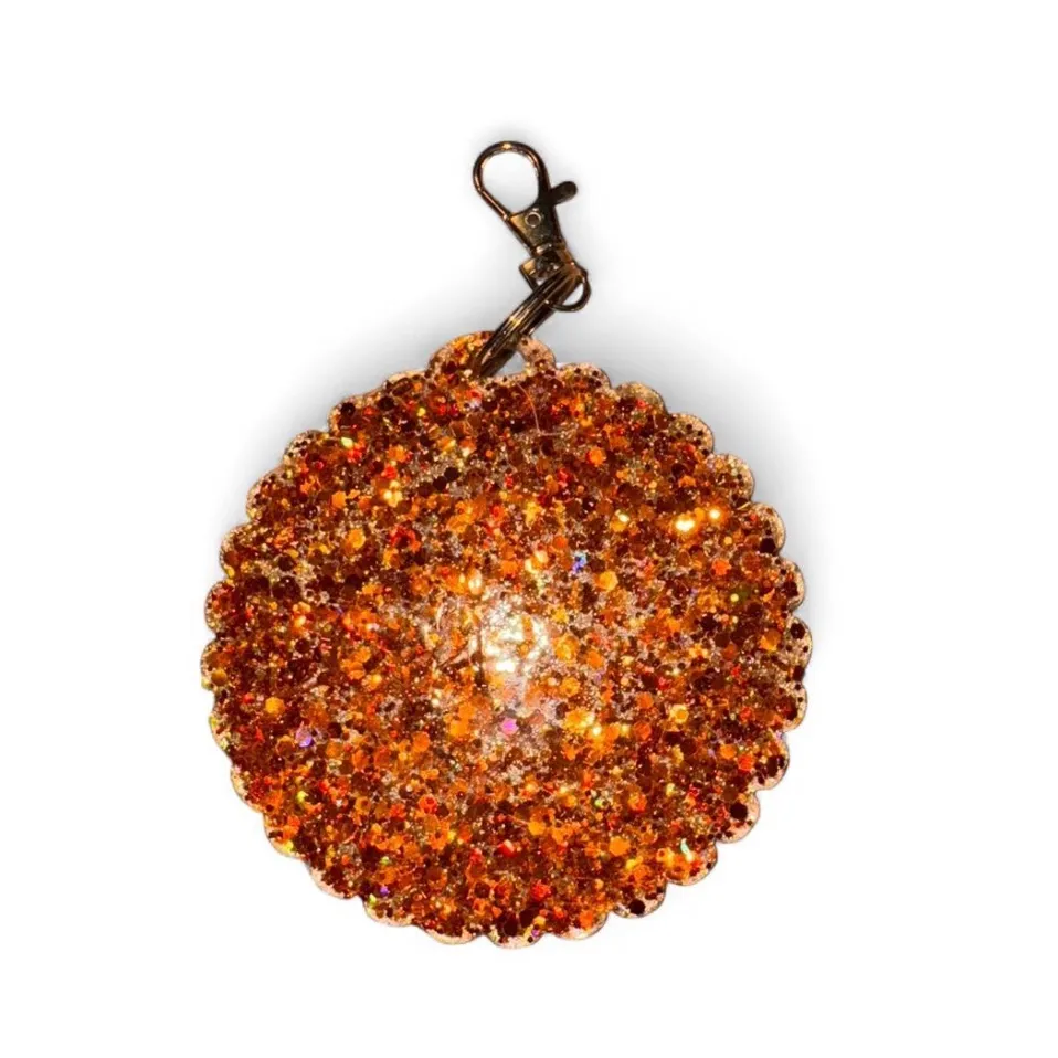 Orange Glitter Keychain – “I’m Just Here Trusting Jesus” - Image 2