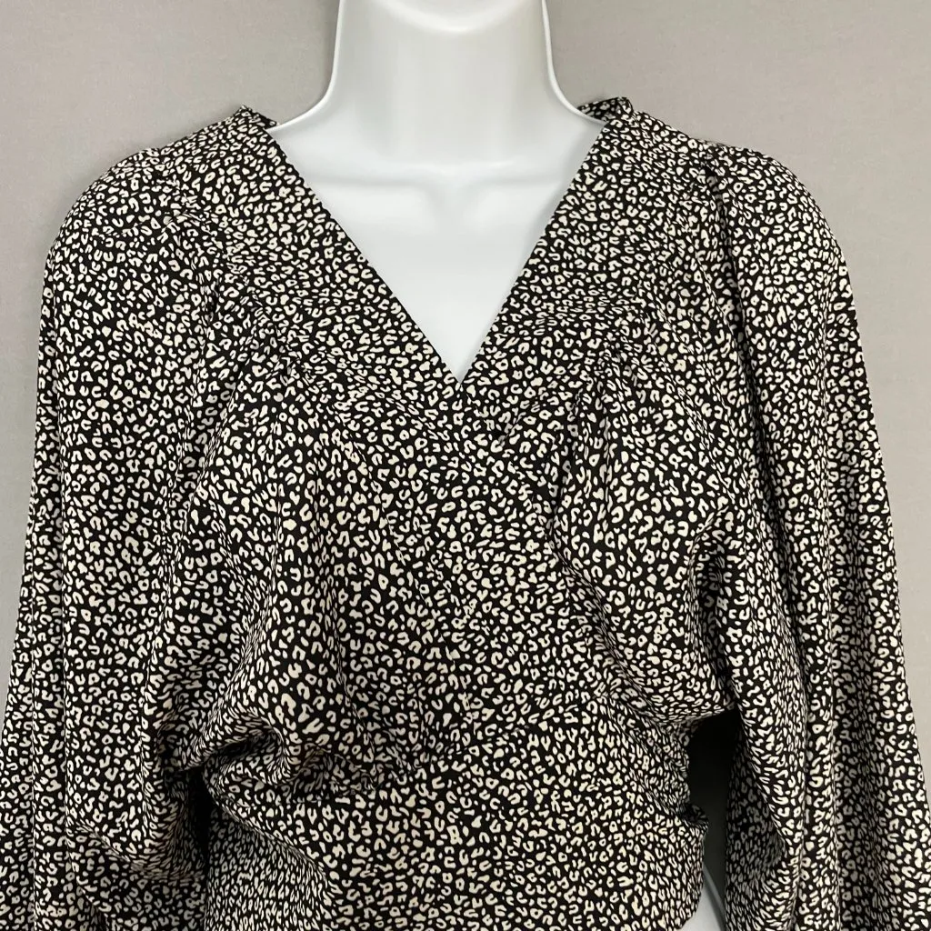 Princess Polly New Mood Top Tie Front Deep V Size 8 Animal Print‎ Balloon Sleeve - Image 13