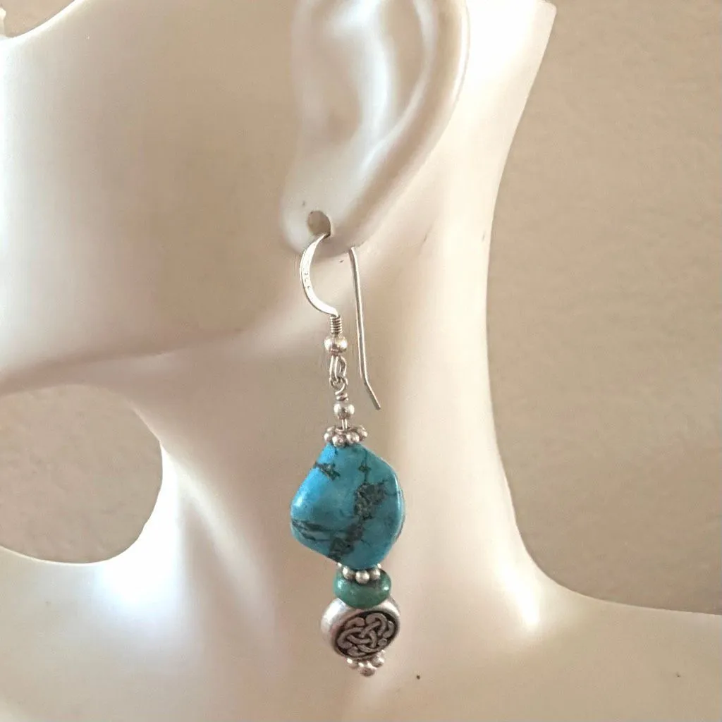 Sterling silver 925 Turquoise Nugget Celtic Knot Dangle Earrings - Image 4