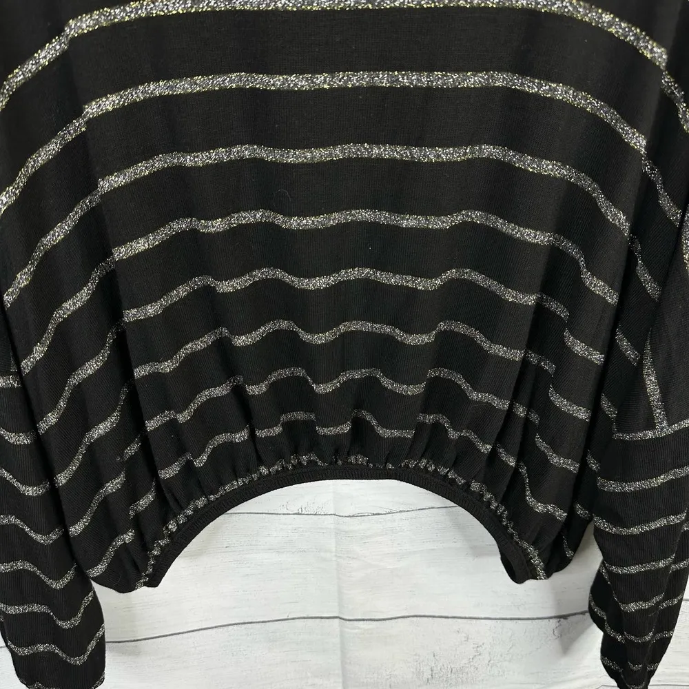 LNA Womens size XS Lily Long Sleeve Sparkle Metallic Striped Cropped Blouse Top - Image 7