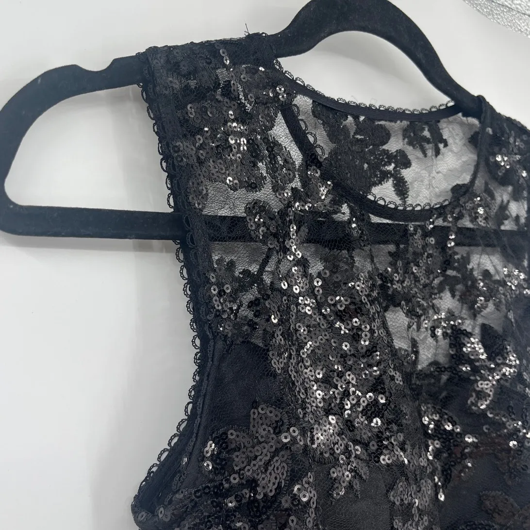 Y2K B.Darlin Sequin Lace Crop Womens Top Sz 5/6 Gothic Whimsigoth Coquette Vampy - Image 3