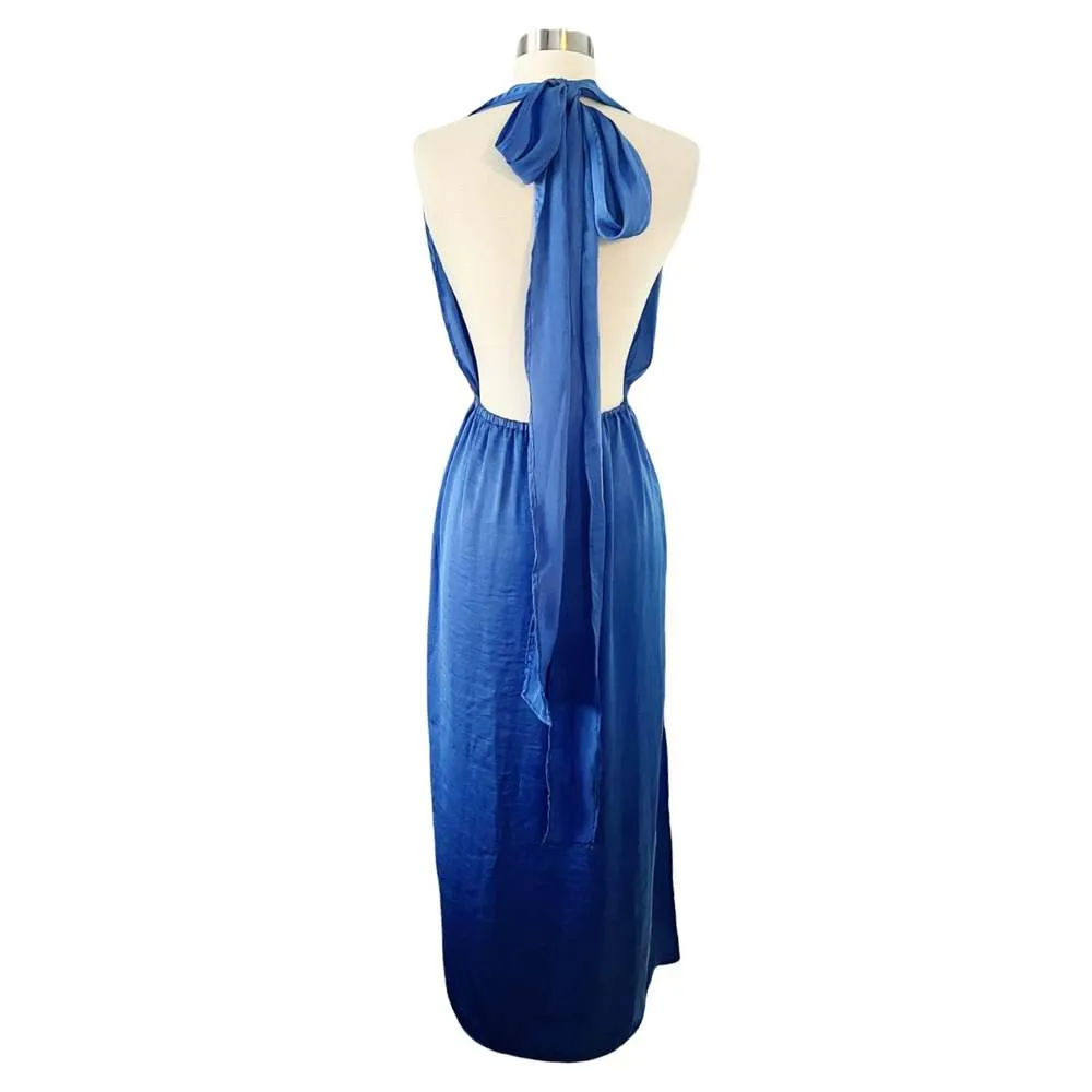 T. ZOVICH Blue Maxi Dress Satin Halter Ties Multiway Lightweight Ties Small NWT - Image 7