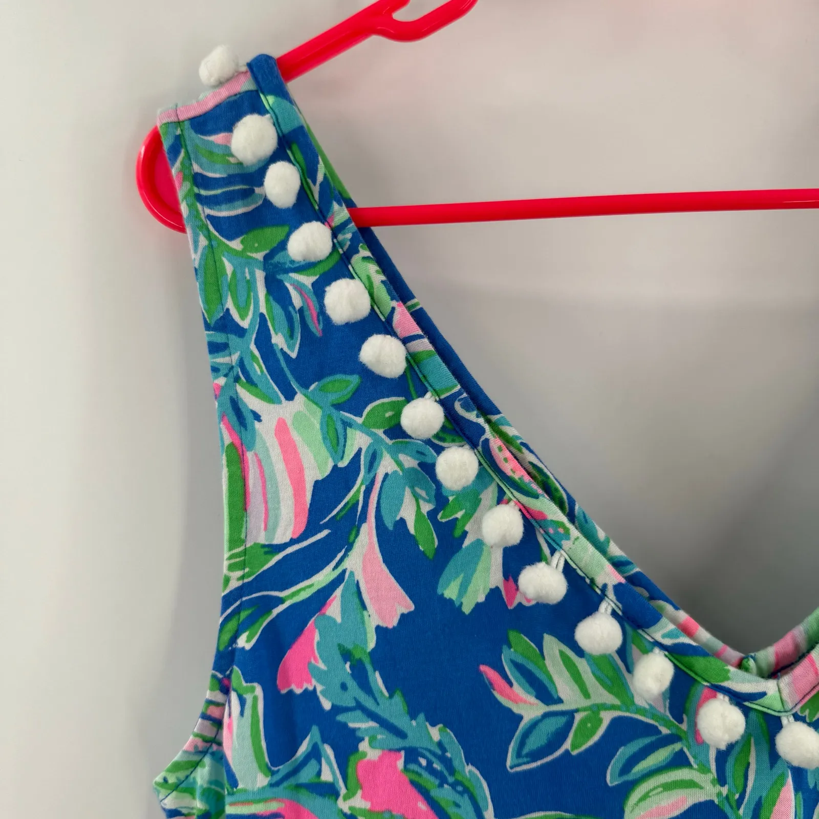 Lilly Pulitzer Camilla Swing Dress Size Medium Blue Flare Fancy Fins Pom Pom - Image 7