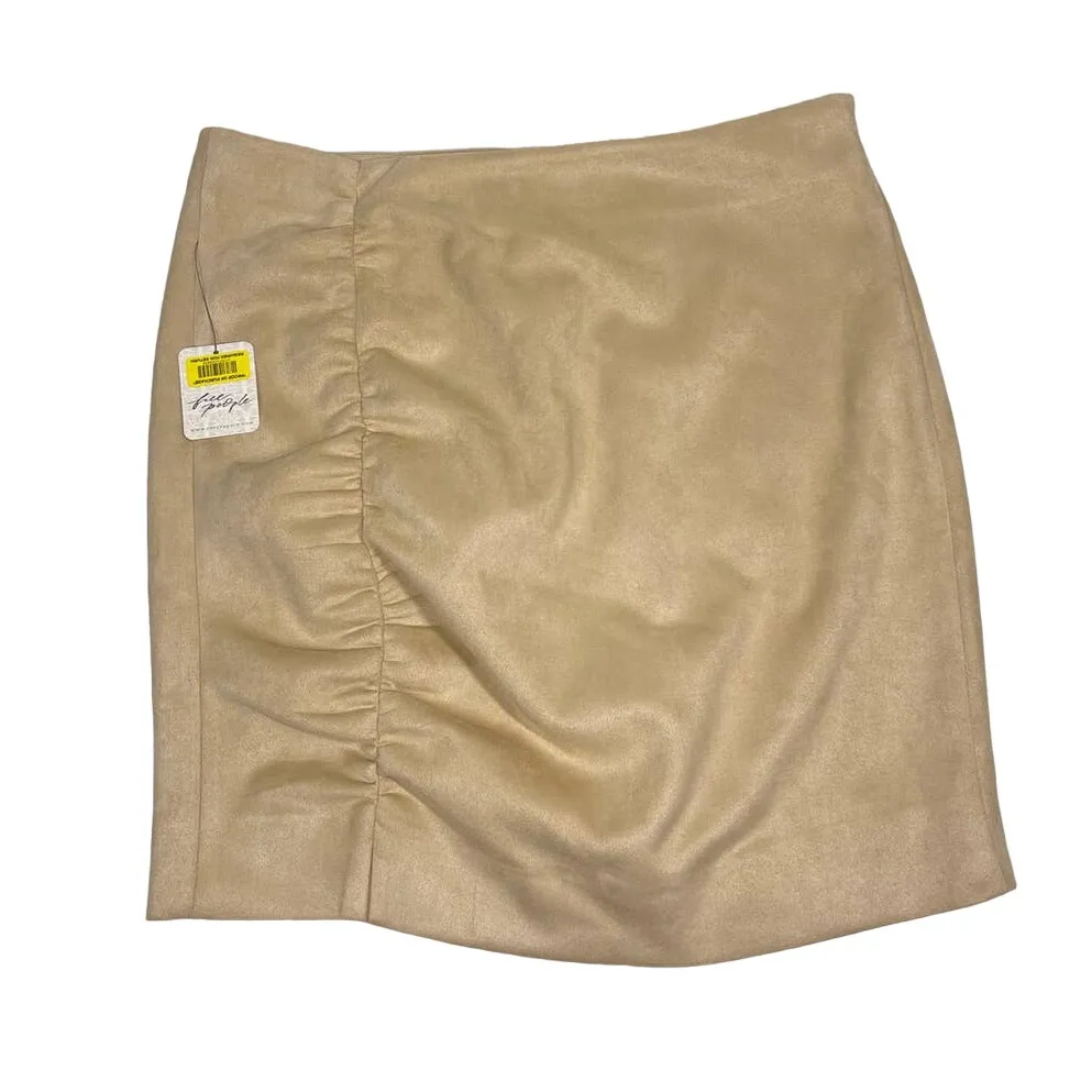 NEW Free People New Ava’s Vegan Faux Suede Cinched Seam Sand Mini Skirt Size 12 - Image 4