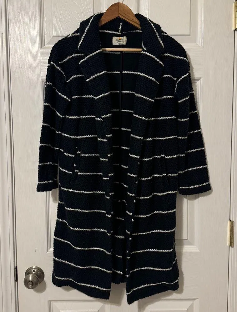 Marine Layer Birdseye Stripe Long-Line Cardigan Coat Size XS Sweater Comfy Black - Image 9
