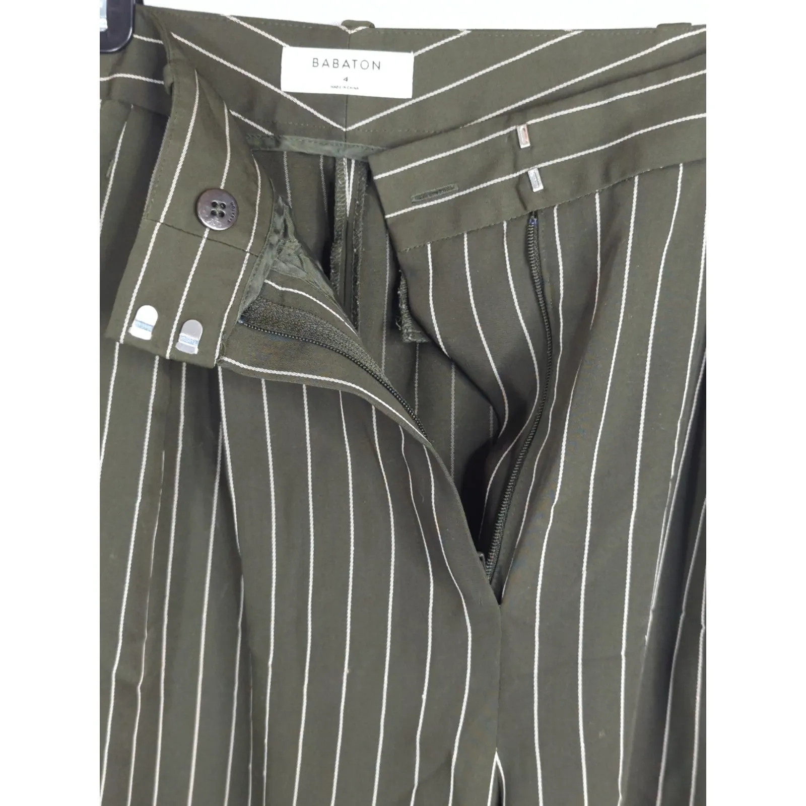 Aritzia Babaton Olive Green & White Striped Modesto Pinstripes Pants Women's 4‎ - Image 5