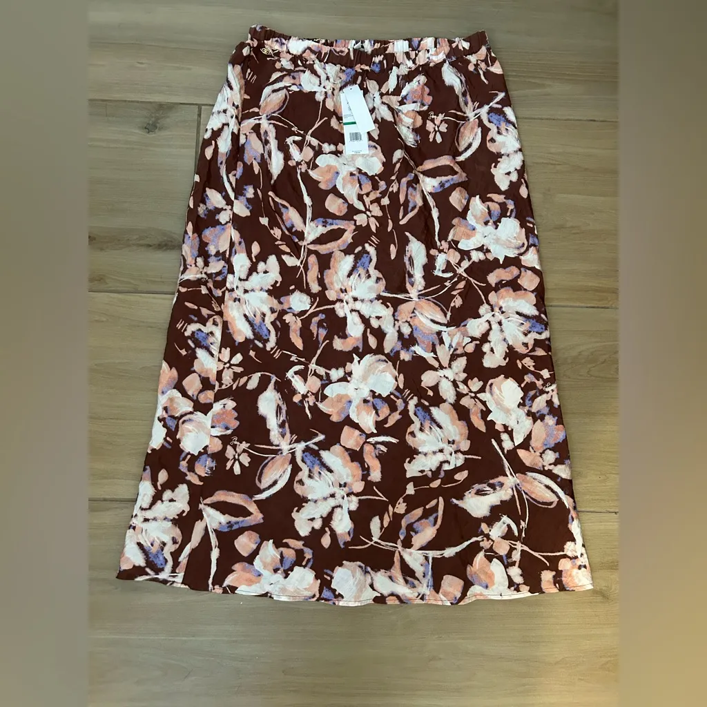 NEW Sam Edelman Gracie Pull on Midi Skirt Bitter Chocolate Brush Stroke L $89 - Image 4
