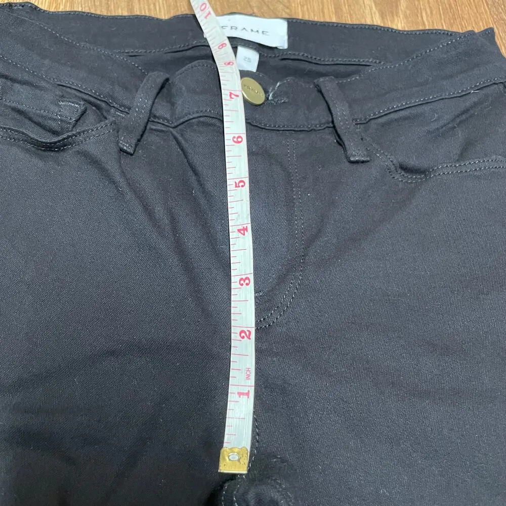 FRAME Le Skinny De Jeanne Mid Rise Side Slit Jeans Black Film Noir Raw Hem 25 - Image 9