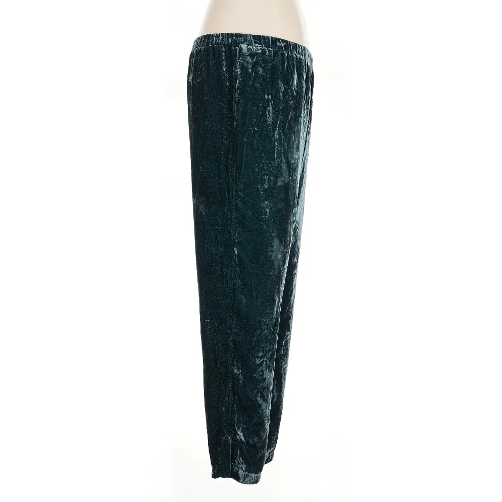 Johnny Was Jade Blue Green Crushed Velvet Tapered Pants Size Large Silk Blend - Image 3