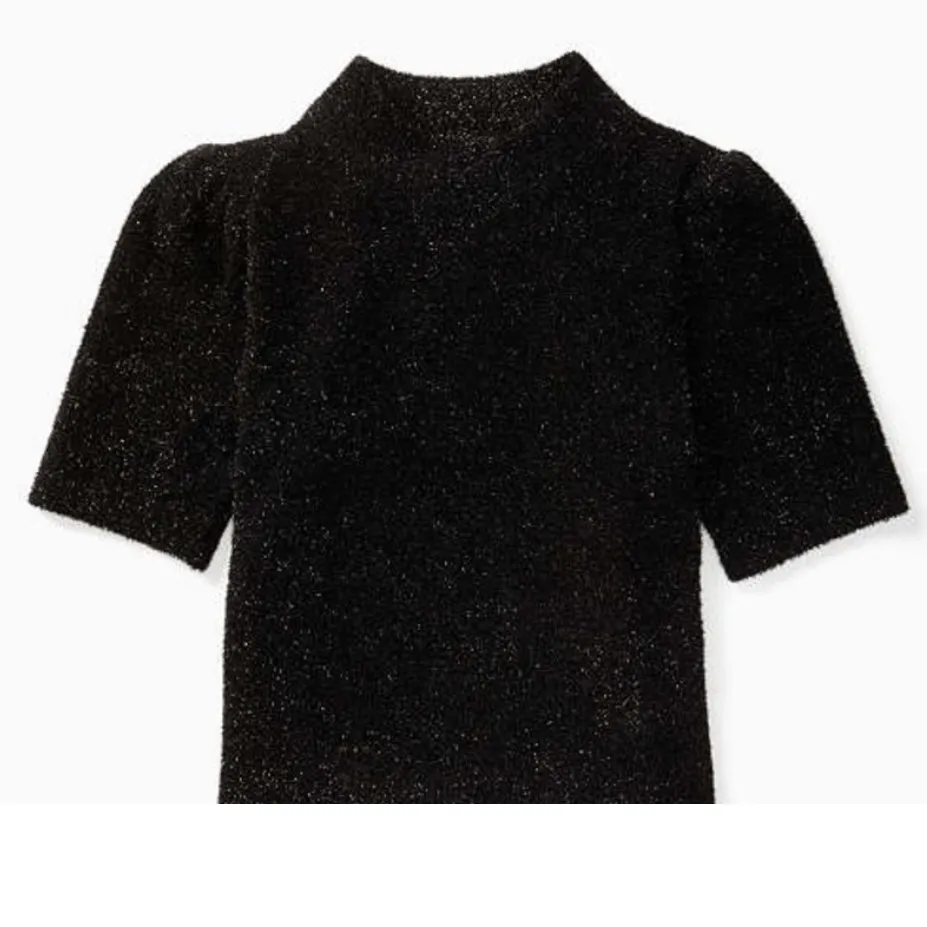 Kate Spade Black Metallic Sparkle Short Sleeve Sweater Size Medium Textured NWT - Image 9