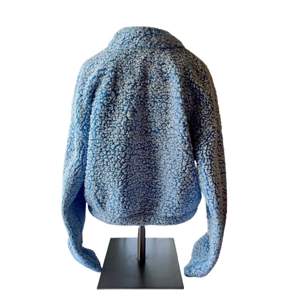 PacSun Crop Womens Small Blue Teddy Fleece Snap Button Sherpa Long Sleeve - Image 3