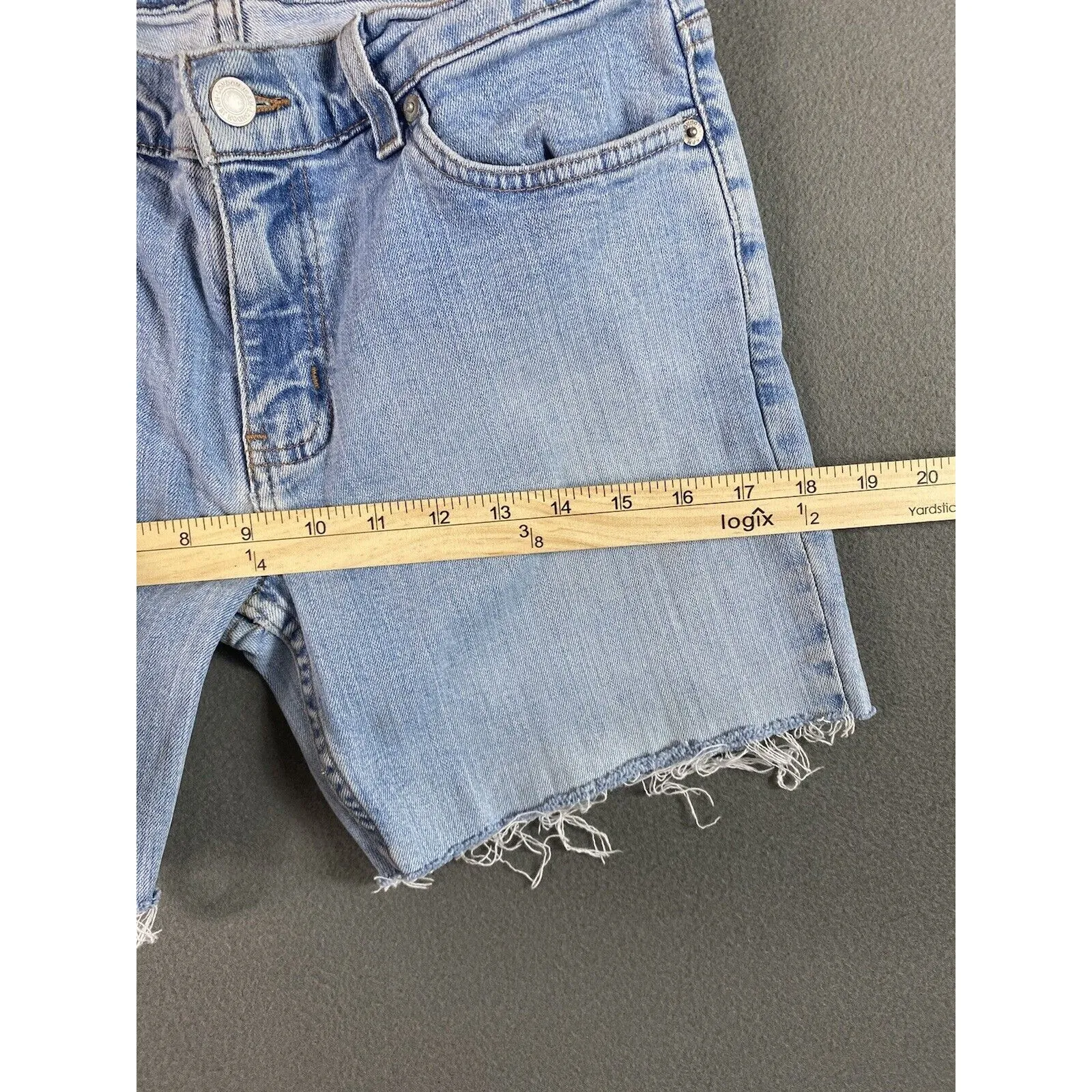 London Jean Cut Off Shorts Womens 26x5 Blue Frayed Stretch Light Fade Tag 6 Size 26 - Image 7
