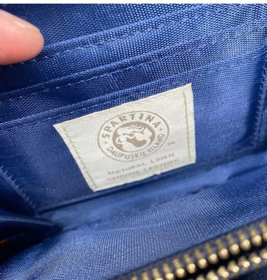 Spartina 449 Geometric Green/ Cream Leather and Linen Crossbody Bag with Wallet - Image 40