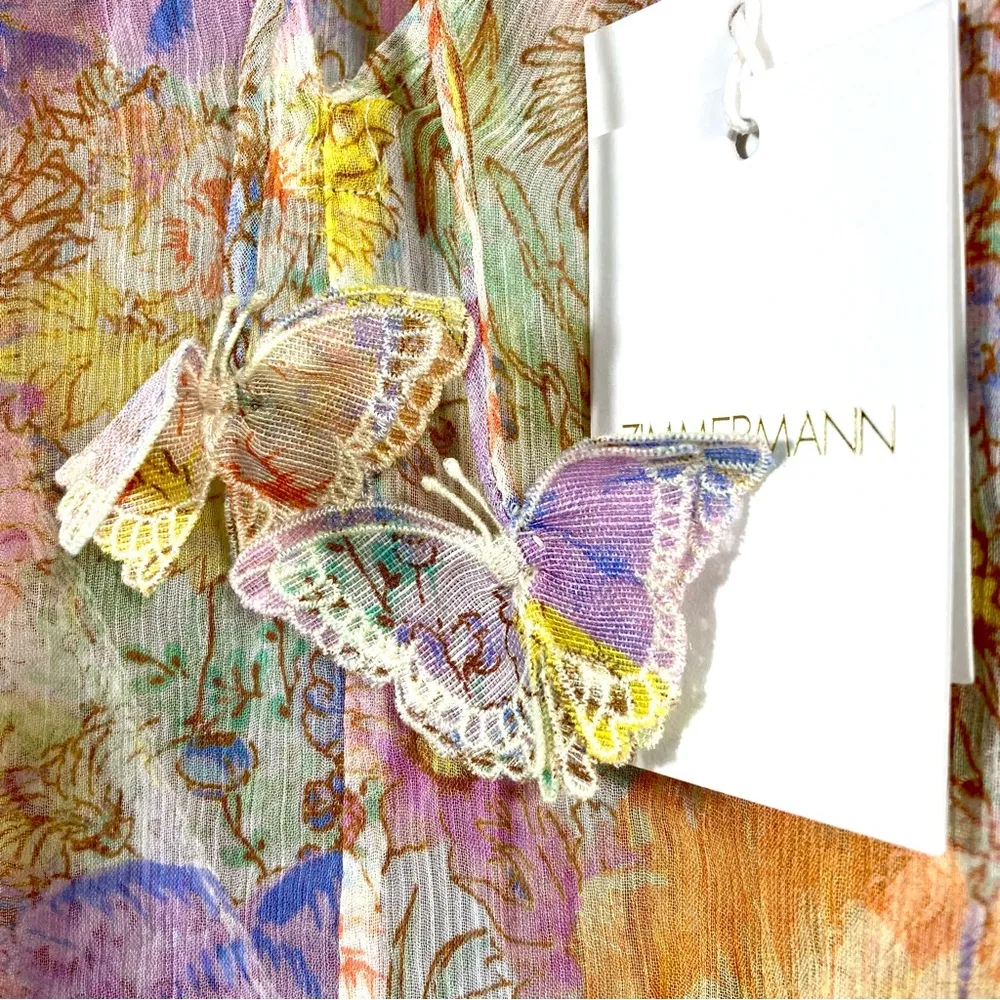 Zimmermann Butterfly Floral Print Top Multi Meadow US 8 NWT - Image 4