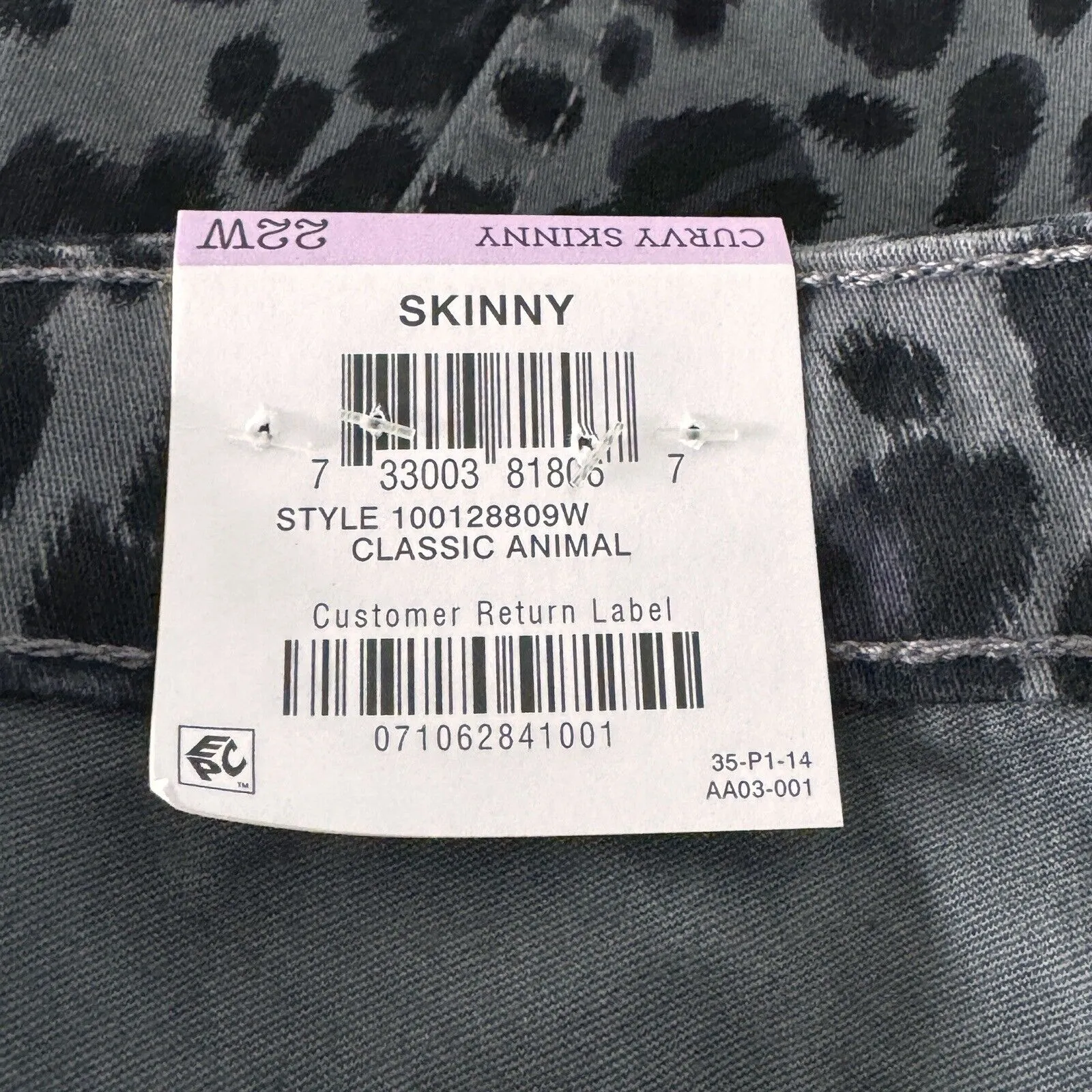 Style & Co SZ 22W Curvy Skinny Jeans Leopard Print Mid-Rise Stretch Gray Black - Image 8