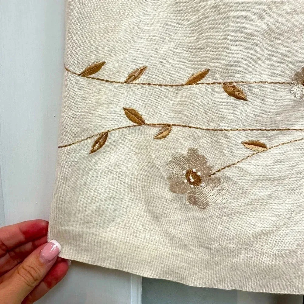 Vintage Annie Alexander Cream Linen Blend Pencil Skirt Floral Embroidery Size 10 Brown - Image 3