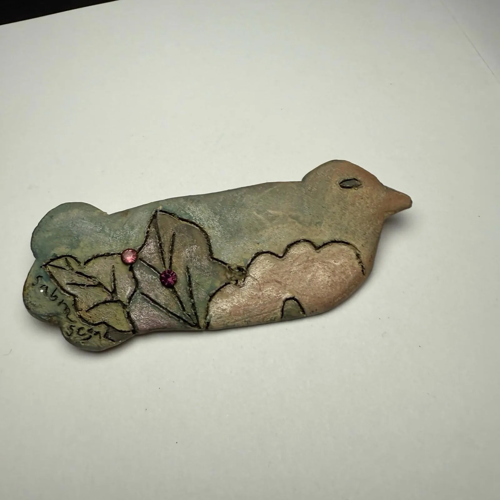 Sabra Segal Signed Handcrafted Bird Rhinestone Accents Brooch Pin - Image 12