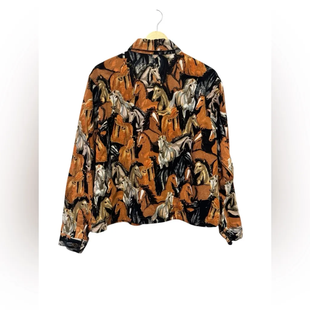Horse Print Jacket Button Down Trucker Shacket South Western Cotton Vtg? Size M - Image 3