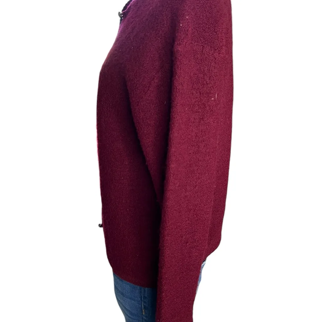 Vintage Sag Harbor L Burgundy Long Sleeve Cardigan Sweater 100% Wool Grandma Red Size L - Image 8