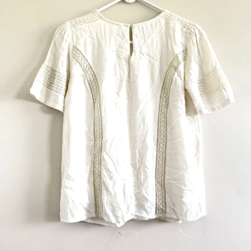 Bohme lance blouse inset 100% viscose short sleeve women embroidered floral XS - Image 8