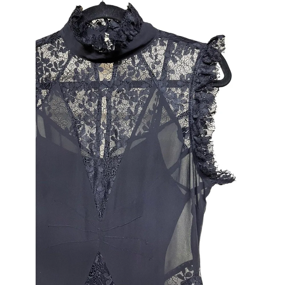 ASOS High Neck Long Black Lace Short Sleeve Dress Women’s Size 4 - Image 4